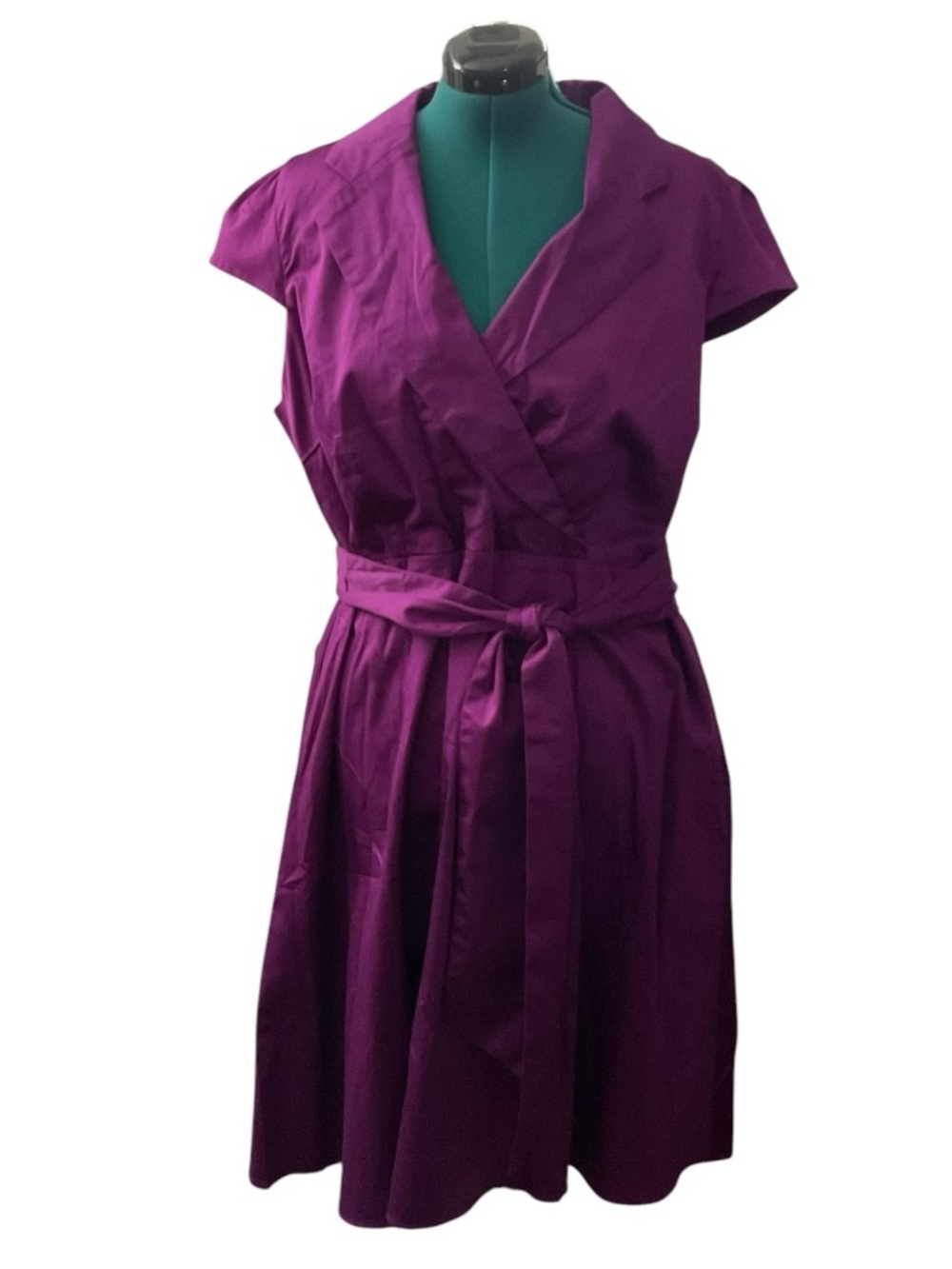 Spense Deep Purple Wrap Midi Dress w/ Tie Waist P:22 3/4” L:43”